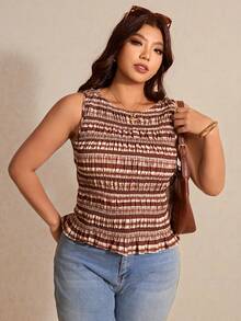 Elaquor Plus Size Summer Casual Striped Slim Fit Tank Top Spring/Summer Top For Women Going Out Top For Women Spring/Summer Casual Elegant Vacation Top, Summer Tops - Brown - View 1