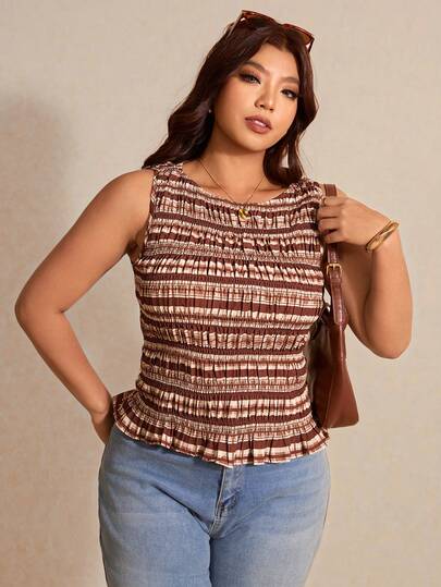 Elaquor Plus Size Summer Casual Striped Slim Fit Tank Top Spring/Summer Top For Women Going Out Top For Women Spring/Summer Casual Elegant Vacation Top, Summer Tops