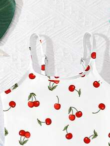 SHEIN 可爱复古樱桃印花图案，海滩度假风，休闲简约连体泳衣，适合夏季休闲度假，#Coconutgirl - 彩色 - 查看 4