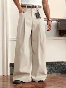 SWAVVY 男士梭织休闲宽松直筒纯色裤 - 灰色 - 查看 4