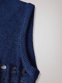 AXEPEAK Men's Solid Color Crew Neck Sleeveless Hollow-Out Knit Top - Blue - View 7