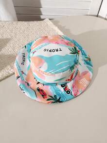 SHEIN Playful Pals 3件組 嬰幼兒男童夏季套裝 白色字母印花背心 棕櫚樹短褲 帽子 度假海灘休閒 藍白條紋服飾 - 彩色 - 查看 5