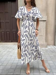 Solivie 女士浪漫优雅印花长裙，适合外出、聚会和度假，春夏款 - 米色 - 查看 6