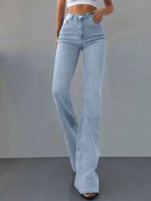 98%Cotton Slim Fit Flared Jeans - Light Wash - View 3