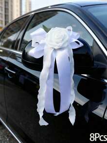 Juego de 4 piezas de ramo artificial para coche con lazo de cinta, adecuado para decorar la puerta del coche de boda, el espejo retrovisor, el tirador de la puerta, la silla, el centro de la mesa, decoración para fiesta de cumpleaños. - Multicolor - Ver 8