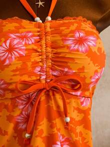 2026 Spring/Summer Plus Size Lace Trim Random Print Bikini 2-Piece Swimsuit For Women - Multicolor - View 4