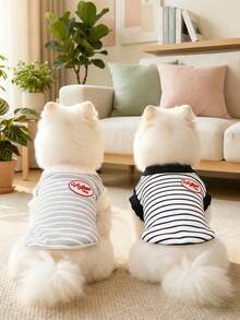 PETSIN 1pc Cat/Dog Universal Clothing, Spring And Summer Thin Breathable Retro Striped Vest, Suitable For Small Dogs To Wear Clothes - Multicolor - View 2