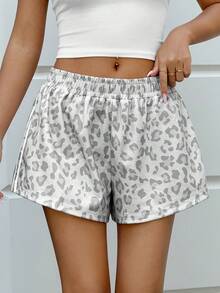 Muchica Women's Leopard Print Knit Wide Leg Shorts - Multicolor - View 4