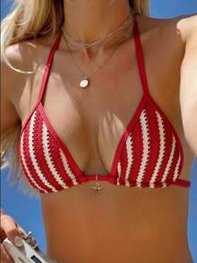 Swim Mod Women's Special Fabric Halter Neck Swimwear Top For Beach Vacation, Summer - Multicolor - View 1