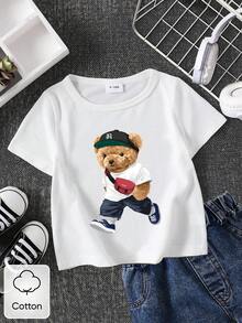 男婴可爱小熊印花短袖T恤，夏季 - 白色 - 查看 5