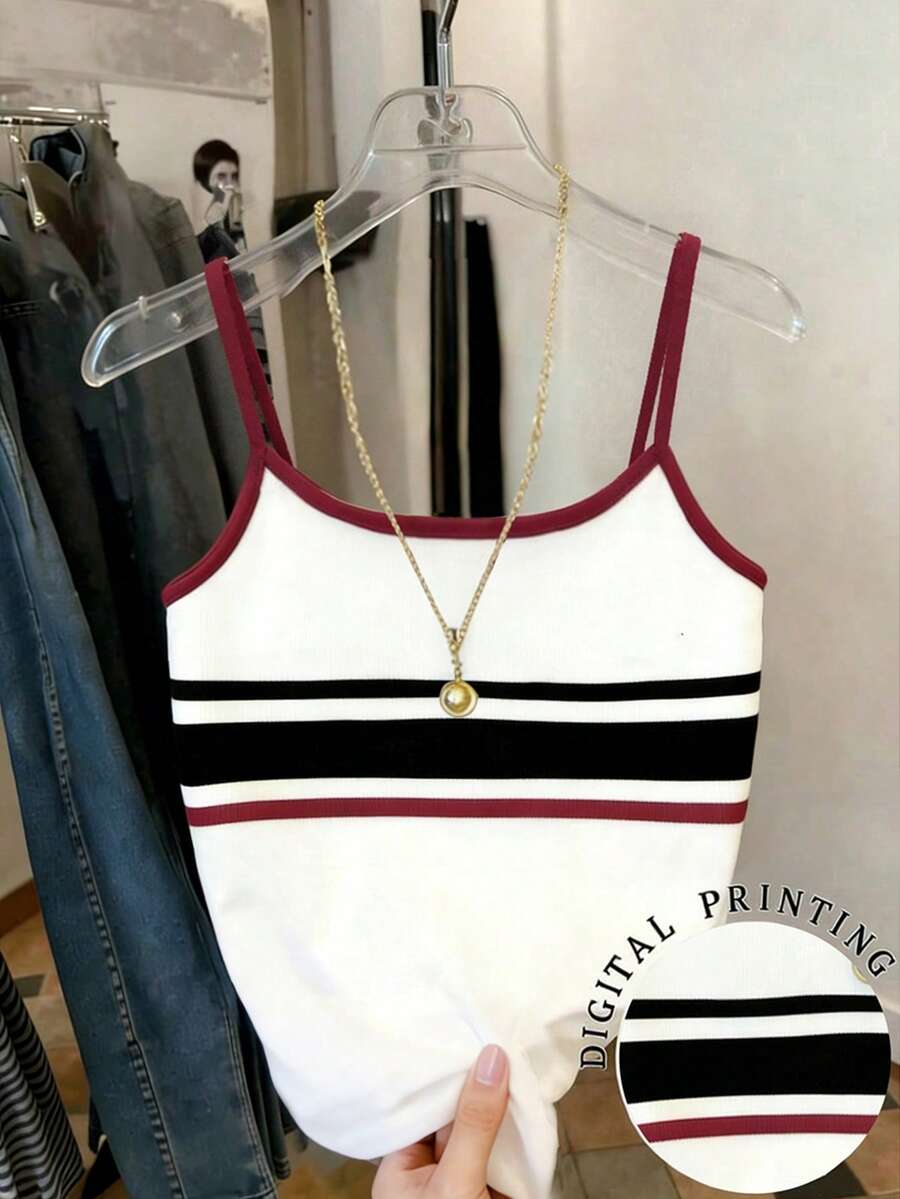 Resyla Women's Summer Contrast Color Cropped Fitted Camisole - White - View 1