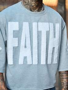 Devon Thys PAVTROS Manfinity Streetrush 男士街头风流行 INS 同款男士微笑火焰刺绣灰色短袖T恤，图案T恤，街头服饰，保暖冬季，圣诞节，男友礼物 - 淺灰色 - 查看 3