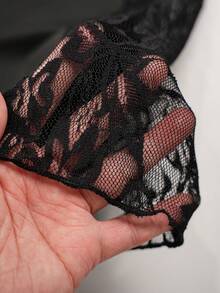 Levarali Damen Schwarze Herbst Klassisch Elegant Party Spitze Strass Schlaghose, Einfarbig Glockenform Petite Business lässig Arbeits Stilvoll - Schwarz - Übersicht 7