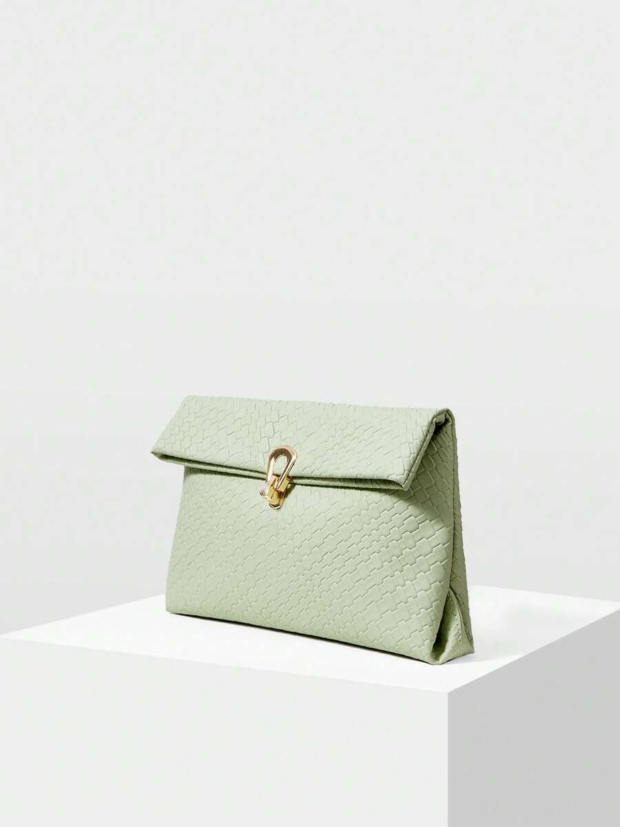 MOTF PREMIUM LADIES WOVEN EMBOSSED PU CLUTCH BAG, EXQUISITE COMMUTER DAILY SQUARE ENVELOPE BAG - Green - View 2