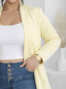 Blazer Casual Women Lapel Collar Elegant Straight Cut Long Sleeve Soft Lightweight Office Versatile Comfortable Modern Silhouette Stylized Basic Indispensable - amarillo - 查看 5
