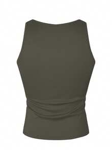 Manfinity Dauomo Áo tank top nam đơn sắc tối giản, không tay, kiểu dáng thường ngày. - Màu xanh Ô liu - Xem 2