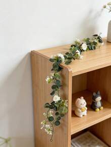 1/2件人造尤加利花环，假绿植花环，配白玫瑰和满天星，适用于婚礼拱门背景墙挂派对中心装饰礼品 - 均碼 - 查看 7