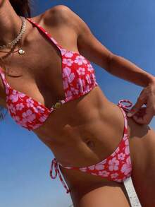 Swim Mod Women's Random Print Necklace Metal Jewelry Bikini Set, Spring/Summer - Multicolor - View 1