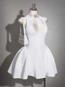SHEIN ICON 大码女式休闲白色吊带连衣裙 - 白色 - 查看 6