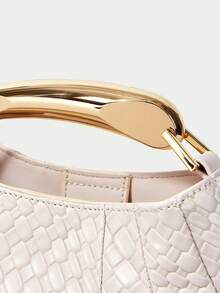 SHECARRY Bolso de mano de material tejido con relieve dorado plisado de moda para mujer, para fiestas y Año Nuevo - Albaricoque - Ver 6