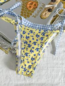 Swim Mod 女士新款格子碎花比基尼套装，两件式泳衣，适合泳池、度假、海滩、夏季穿着 - 藍色 - 查看 3