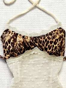 Glimmora 夏季度假复古豹纹蕾丝拼接浪漫雪纺吊带背心女装 - 彩色 - 查看 4