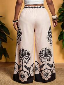 Truni 大码女式宽松印花休闲阔腿裤，适合春夏度假，适合休闲、约会穿着，波西米亚风阔腿裤，大码女式喇叭裤，阔腿裤，高腰阔腿裤，独特款式，女士裤装，阔腿裤，印花阔腿裤，褶裥裤，图案长裤，高腰阔腿裤，夏季女式裤装，阔腿瑜伽裤 - 彩色 - 查看 3
