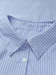 EMERY ROSE Plus Size Women's Regular Linen Striped Shirt - Multicolor - View 4
