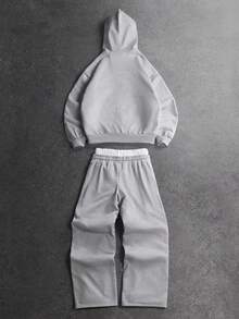 STYNVO Men's Minimalist Long Sleeve Hoodie And Pants Set Mens 2 Piece Set Grey Sweatsuit Man 2 Piece Set Gray Two Piece Set Men Mens Jogger Set - Grey - View 2