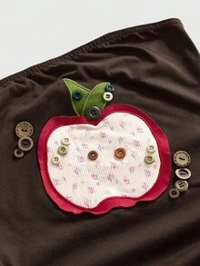 Sweetness Women's Sexy Retro All-Match Crop Top With Apple Embroidery Floral Decor, Versatile For Spring/Summer Teachers' Day Golf Pastal - Brown - View 3