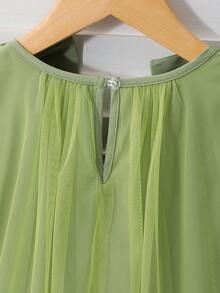 Elegant Fashion Ruffled Pearl Decor Mesh Girls Dress - Green - View 7
