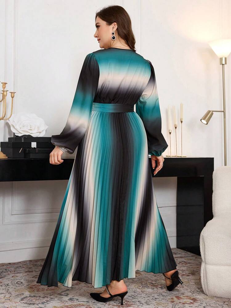 Modelyn Elegant Criss Cross V-Neck Printed Plus Size Dress Maxi Women Outfit Long Evening Dresses - Multicolor - View 2