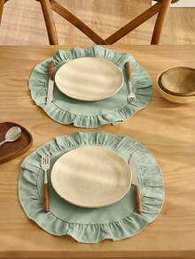 1-Piece   Solid Color Linen Placemat In Plain White With Ruffle Edges, Stain-Resistant , Perfect For Decorating Your Dining Room And Table. Suitable For Family Gatherings, Daily Use, Banquets, Weddings, Holidays, And Parties. - Multicolor - View 7