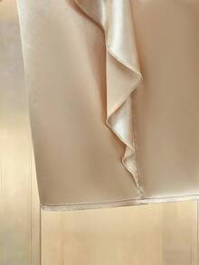 Lyxana Women's Solid Color Faux Pearl Decor Asymmetric Collar Puff Sleeve Elegant Blouse - Apricot - View 4