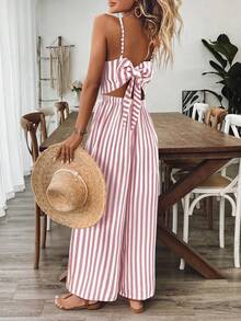 Breezaya Damen lässiger Jumpsuit mit Blume Muster, weiter Passform, mit Spaghettiträgern und offenem Rücken, für Frühling/Sommer - Pink - Übersicht 5