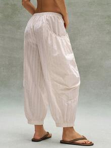 Bohemela Quần dài nữ dáng rộng, cạp chun, màu trơn, chất liệu vải dệt, thích hợp cho kỳ nghỉ xuân/hè. - trắng - Xem 3