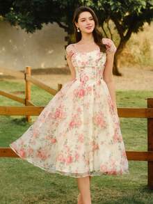 Vintamour Đầm nữ cổ điển thanh lịch, đầm organza in hoa, đầm dài dự tiệc thường ngày, đầm hè cho nữ, trang phục hè cho nữ, đầm xuân cho nữ, đầm lễ Phục sinh cho nữ, trang phục lễ Phục sinh cho nữ, trang phục lễ hội cho nữ, đầm thanh lịch dự tiệc, đầm dự tiệc sang trọng, đầm dự tiệc cho nữ, trang phục dự tiệc, đầm dự đám cưới cho nữ, đầm dự tiệc cưới, đầm tốt nghiệp cho nữ, đầm thanh lịch cho nữ, đầm hoa cho nữ. - Màu be - Xem 5