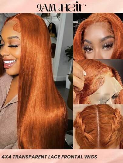 Ginger Orange Straight Lace Front Wigs Human Hair 4x4 Lace Front Wigs For Women Pre Plucked With Baby Hair 180% Density 350 Orange Straight Human Hair Wigs For Daily Wear Brazilian Virgin Human Hair For Everyday Party Wig