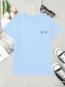 Tween Girl Vacation Casual Shell Print T-Shirt - Baby Blue - View 2