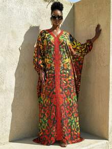 BamGlimmer Women's Red Leopard Print Dress Unique Design Boho Beach Vacation Holiday For Spring Summer Autumn,Fashion Resort Style Perfect For Party - Multicolor - View 5