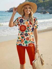 Sylviya 女士休闲简约碎花两件套，适合夏季穿着 - 彩色 - 查看 2