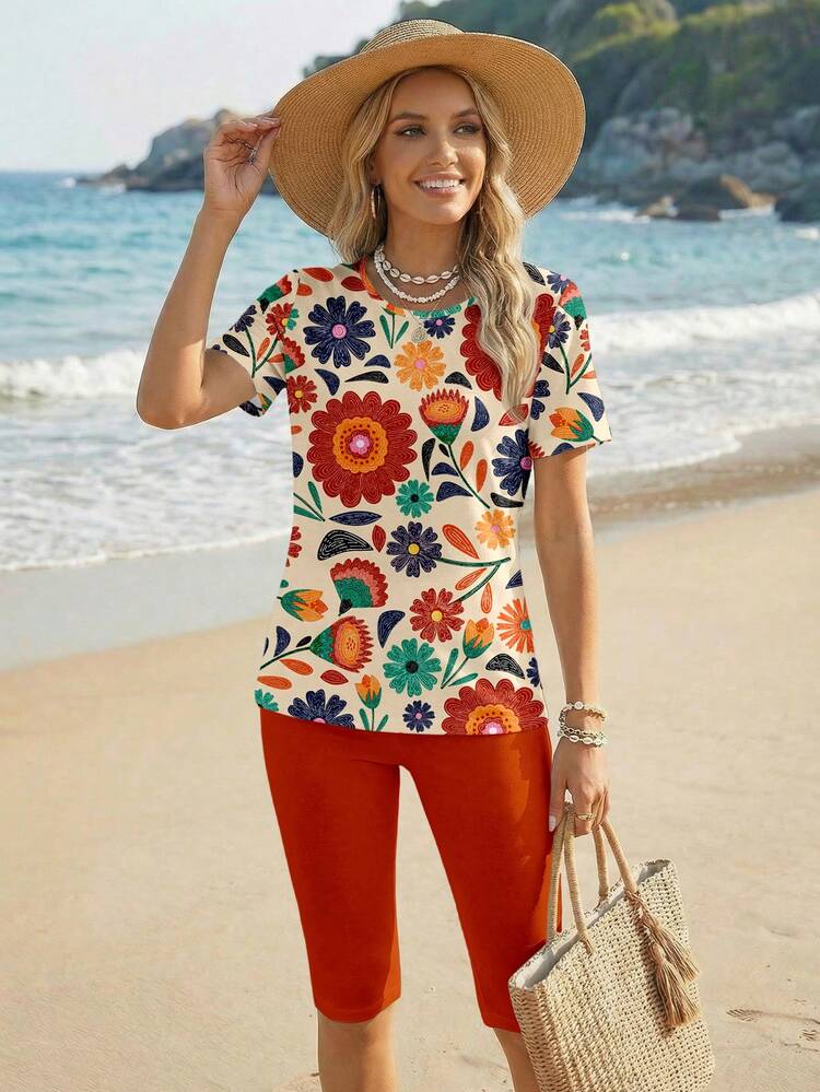 Sylviya Casual Minimalist Floral Pattern 2 Pieces Set For Women, Suitable For Summer - Multicolor - View 2