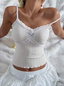 DAZY Top de camisola con parches de encaje y acolchado incorporado para mujeres en verano - Gris - Ver 13