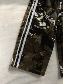 SHEIN 男女童迷彩印花弹力腰宽松牛仔裤，婴儿下装，街头风，春夏款 - 綠色 - 查看 5