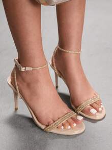 CUCCOO SZL 女士水钻搭扣设计时尚高跟凉鞋，适合日常穿着 - 杏色 - 查看 1