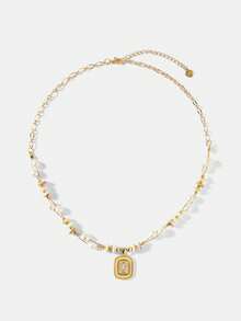 MOTF PREMIUM 欧美时尚淡水珍珠拼接十字项链，女士设计感十足的金属缠绕珍珠手链时尚项链 - 彩色 - 查看 2