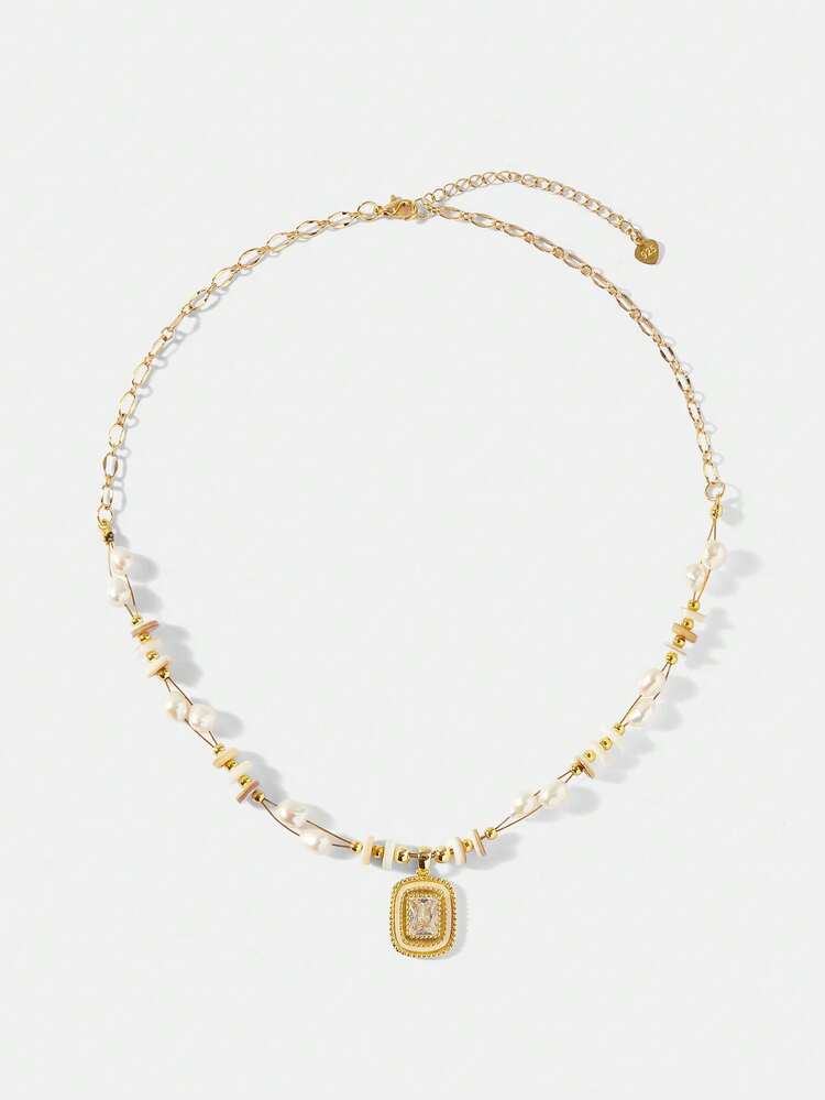 A EUROPEAN AND AMERICAN FASHION FRESHWATER PEARL SPLICING CROSS NECKLACE WOMEN'S DESIGN SENSE METAL WINDING PEARL BRACELET FASHION NECKLACE