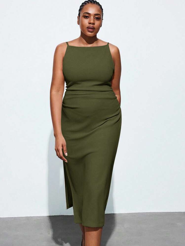 SHEIN Maija Plus Size Women's New Elegant Everyday Work Date Commute Vacation Graduation Season Music Festival Easter Cinched Waist Spaghetti Strap Elegant Formal High Quality Green Classy Dresses For Ladies  Long Dress Bodycon Pencil Cut Dress Elegant Chic Dresses Formal Wear