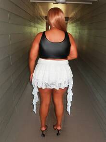 Enliva Váy ngắn ren trắng gợi cảm cỡ lớn đi nghỉ mát thường ngày có viền xếp nếp kèm quần short an toàn để ngăn váy bị hở, phù hợp cho mùa hè, lễ hội âm nhạc, mùa tựu trường - trắng - Xem 5