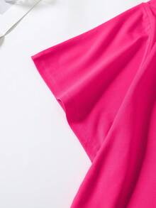 EMERY ROSE Women's Round Neck Letter Print Casual Versatile Daily Wear Short Sleeve T-Shirt - Hot Pink - View 4